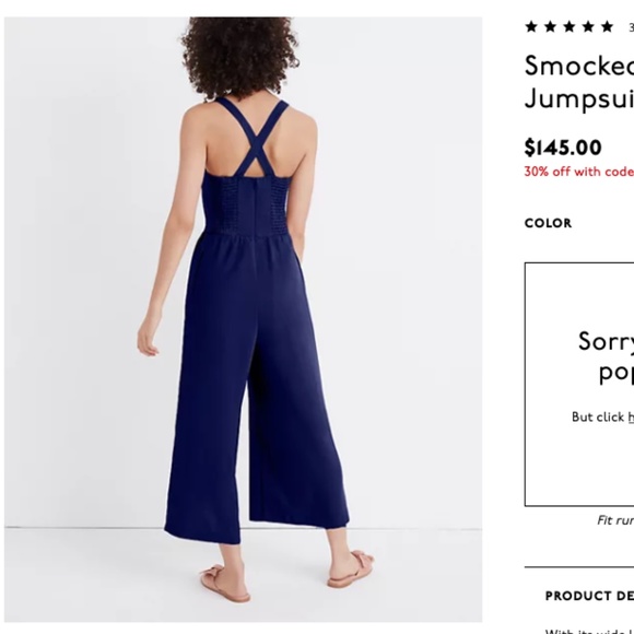 Madewell Smocked Button-Front Crop Jumpsuit - Picture 2 of 11